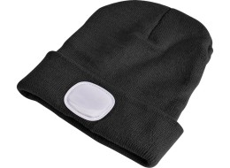 Beanie with headlamp 180 lm, rechargeable, USB, one size, cotton/PE, black