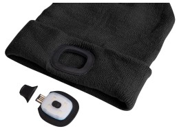 Beanie with headlamp 180 lm, rechargeable, USB, one size, cotton/PE, black
