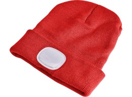 Beanie with headlamp 180 lm, rechargeable, USB, one size, cotton/PE, red