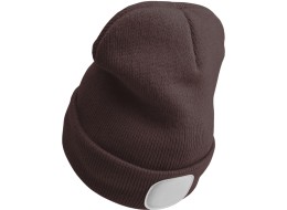 Beanie with headlamp 180 lm, rechargeable, USB, one size, cotton/PE, brown