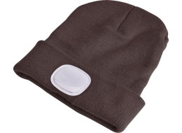 Beanie with headlamp 180 lm, rechargeable, USB, one size, cotton/PE, brown