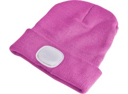 Beanie with headlamp 180 lm, rechargeable, USB, one size, cotton/PE, pink
