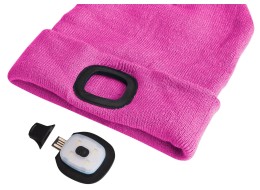 Beanie with headlamp 180 lm, rechargeable, USB, one size, cotton/PE, pink