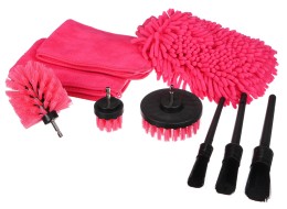 Multifunctional set of tools for car cleaning and washing CAR DETAILING PINK 9, 9 pcs