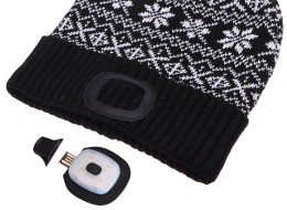 Beanie with headlamp 180 lm, rechargeable, USB, one size, cotton/PE, winter black