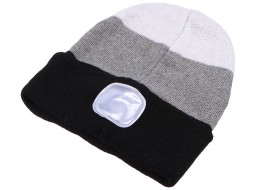 Beanie with headlamp 180 lm, rechargeable, USB, one size, cotton/PE, black/gray/white