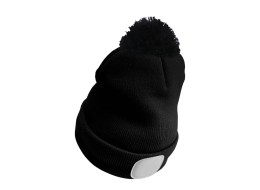 Beanie with headlamp 180 lm, rechargeable, USB, one size, cotton/PE, black with pompom
