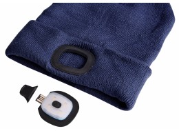 Beanie with headlamp 180 lm, rechargeable, USB, one size, cotton/PE, blue