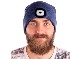 Beanie with headlamp 180 lm, rechargeable, USB, one size, cotton/PE, blue