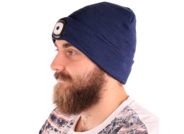 Beanie with headlamp 180 lm, rechargeable, USB, one size, cotton/PE, blue