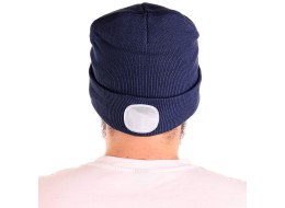 Beanie with headlamp 180 lm, rechargeable, USB, one size, cotton/PE, blue