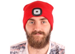 Beanie with headlamp 180 lm, rechargeable, USB, one size, cotton/PE, red