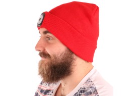 Beanie with headlamp 180 lm, rechargeable, USB, one size, cotton/PE, red