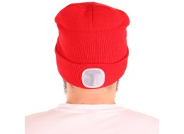 Beanie with headlamp 180 lm, rechargeable, USB, one size, cotton/PE, red