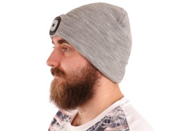 Beanie with headlamp 180 lm, rechargeable, USB, one size, cotton/PE, light gray