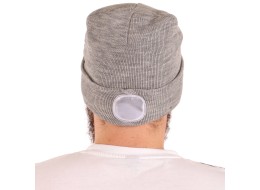 Beanie with headlamp 180 lm, rechargeable, USB, one size, cotton/PE, light gray