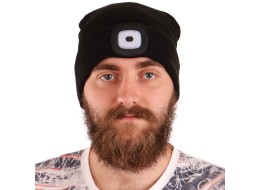 Beanie with headlamp 180 lm, rechargeable, USB, one size, cotton/PE, black