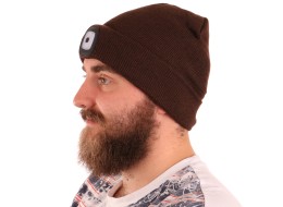 Beanie with headlamp 180 lm, rechargeable, USB, one size, cotton/PE, brown