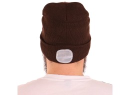 Beanie with headlamp 180 lm, rechargeable, USB, one size, cotton/PE, brown