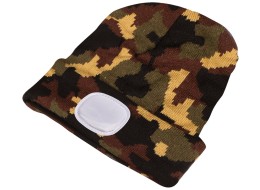 Beanie with headlamp 180 lm, rechargeable, USB, one size, cotton/PE, camouflage