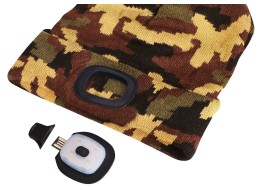 Beanie with headlamp 180 lm, rechargeable, USB, one size, cotton/PE, camouflage