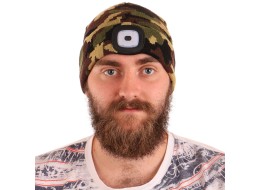 Beanie with headlamp 180 lm, rechargeable, USB, one size, cotton/PE, camouflage