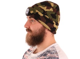 Beanie with headlamp 180 lm, rechargeable, USB, one size, cotton/PE, camouflage