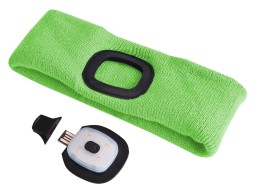 Headband with 180 lm headlamp, rechargeable, USB, one size, cotton/PE, fluorescent green