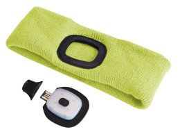 Headband with 180 lm headlamp, rechargeable, USB, one size, cotton/PE, fluorescent yellow