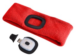 Headband with 180 lm headlamp, rechargeable, USB, one size, cotton/PE, red