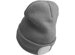 Beanie with headlamp 180 lm, rechargeable, USB, one size, cotton/PE, light gray