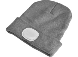 Beanie with headlamp 180 lm, rechargeable, USB, one size, cotton/PE, light gray
