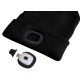 Beanie with headlamp 180 lm, rechargeable, USB, one size, cotton/PE, black with pompom