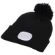 Beanie with headlamp 180 lm, rechargeable, USB, one size, cotton/PE, black with pompom