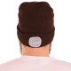Beanie with headlamp 180 lm, rechargeable, USB, one size, cotton/PE, brown