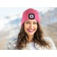 Beanie with headlamp 180 lm, rechargeable, USB, one size, cotton/PE, pink