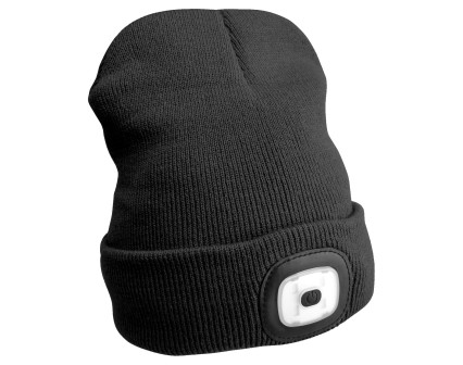 Beanie with headlamp 180 lm, rechargeable, USB, one size, cotton/PE, black