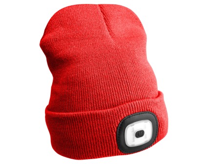 Beanie with headlamp 180 lm, rechargeable, USB, one size, cotton/PE, red
