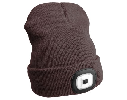 Beanie with headlamp 180 lm, rechargeable, USB, one size, cotton/PE, brown
