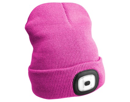 Beanie with headlamp 180 lm, rechargeable, USB, one size, cotton/PE, pink