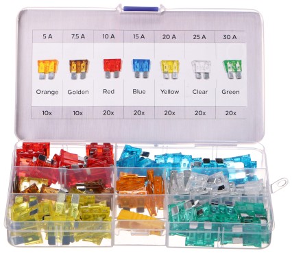Set of blade automotive fuses MECHANIC FUSE SET 1, 5-30A, 120 pcs