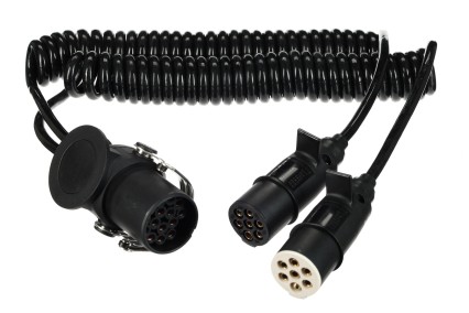 Spiral connecting adapter from 15-pin to 2×7-pin plug (S+N) TRAILER CABLE 9, 24V, 3.5m