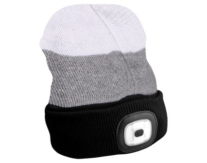 Beanie with headlamp 180 lm, rechargeable, USB, one size, cotton/PE, black/gray/white