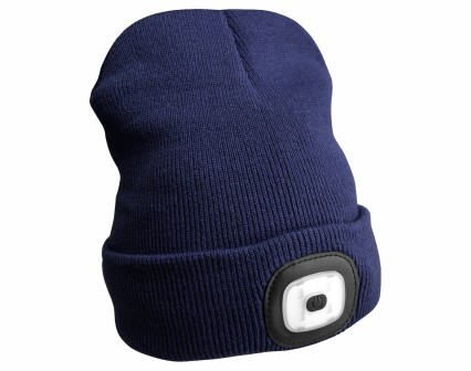 Beanie with headlamp 180 lm, rechargeable, USB, one size, cotton/PE, blue