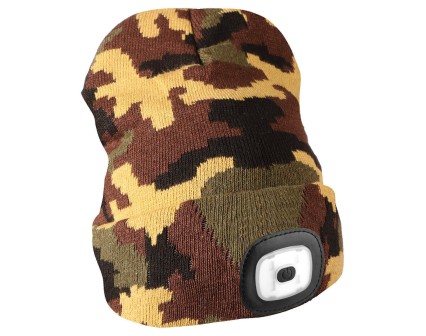 Beanie with headlamp 180 lm, rechargeable, USB, one size, cotton/PE, camouflage