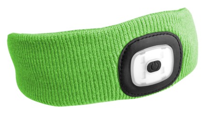Headband with 180 lm headlamp, rechargeable, USB, one size, cotton/PE, fluorescent green