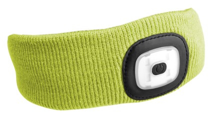 Headband with 180 lm headlamp, rechargeable, USB, one size, cotton/PE, fluorescent yellow