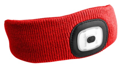 Headband with 180 lm headlamp, rechargeable, USB, one size, cotton/PE, red