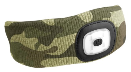 Headband with 180 lm headlamp, rechargeable, USB, universal size, cotton/PE, camouflage