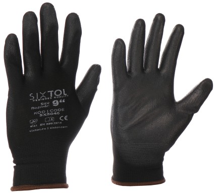 Work gloves made of polyester half-dipped in polyurethane GLOVE PE-PU 9, black, size 9